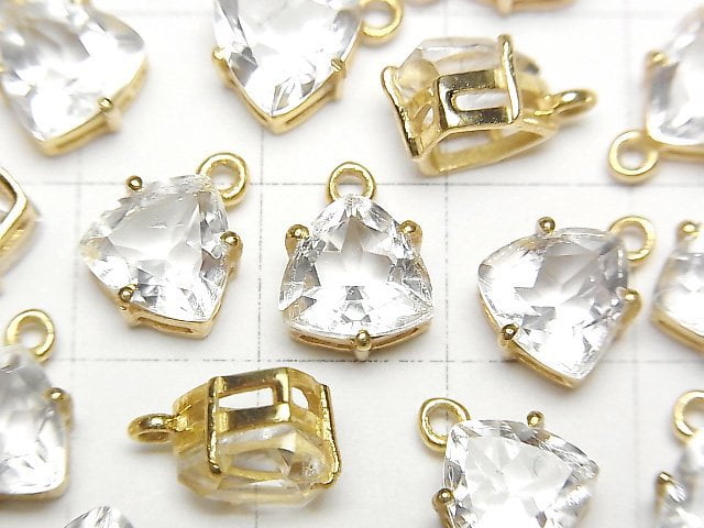 高品質水晶 AAA 爪鑲三角形刻面 9x8mm 18KGP 2顆