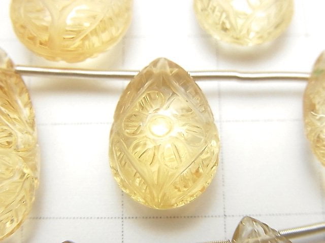 高品質AAA級雕刻梨形黃水晶1串(5顆)