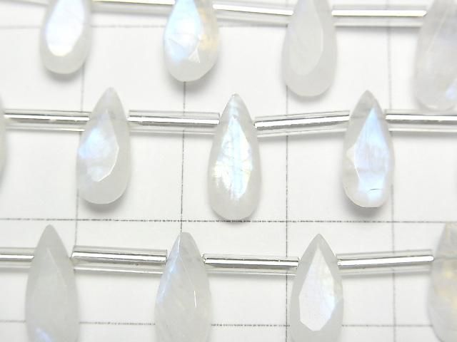 高品質彩虹月光石 AA++ 梨形刻面 12x5mm 半串或 1 串珠(13 顆)