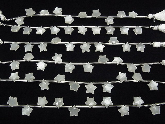 Hochwertiger weißer Mondstein AAA facettierter Stern 10x10mm 1 Strang Perlen (8 Stück)