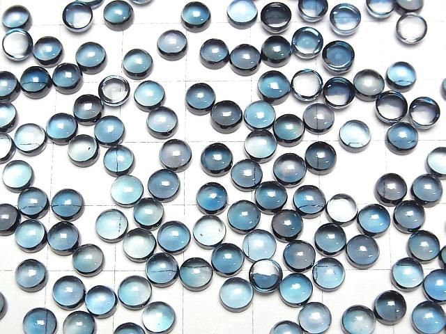 Hochwertiger London Blue Topas AAA runder Cabochon 5x5mm 2 Stück