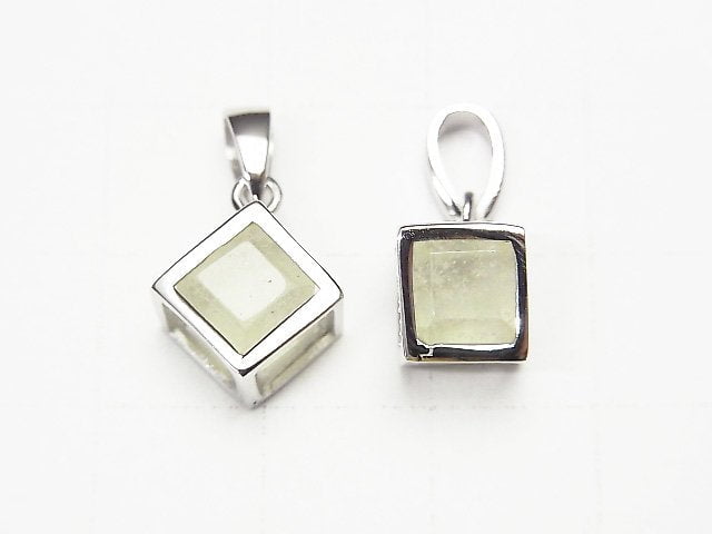 利比亞沙漠玻璃骰子吊墜 11x11mm 銀925
