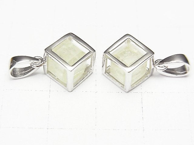 Libyscher Wüstenglas Würfel Anhänger 11x11mm Silber925