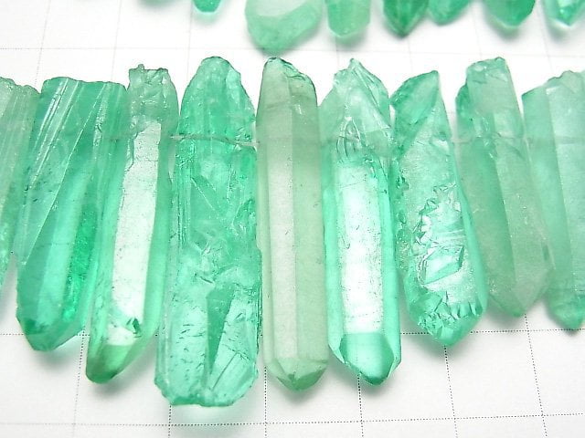 天然水晶尖點切割綠色鍍膜珠子 1串 (約15英吋 / 37公分)