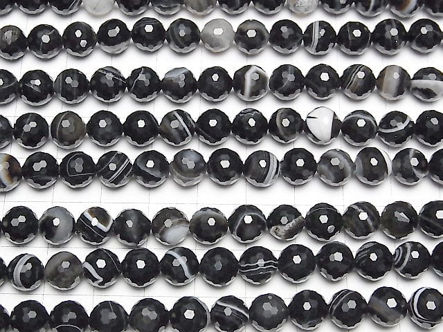 Hochwertig! Streifenonyx 128-facettierte runde 8mm 1Strang Perlen (ca. 15 Zoll / 36 cm)