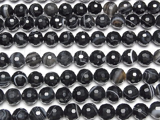 Hochwertig! Streifenonyx 128-facettierte runde 10mm 1Strang Perlen (ca. 15 Zoll / 36 cm)