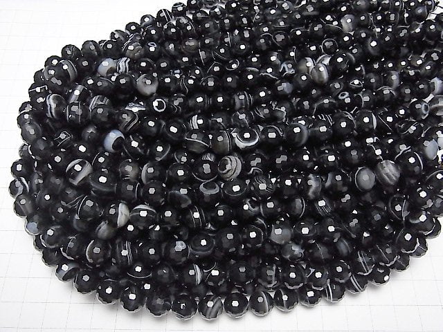 Hochwertig! Streifenonyx 128-facettierte runde 10mm 1Strang Perlen (ca. 15 Zoll / 36 cm)