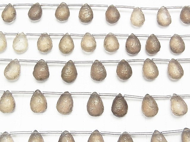 Hochwertiger Rauchquarz AAA strukturierte Birnenform 12x8mm 1 Strang Perlen (9 Stück)