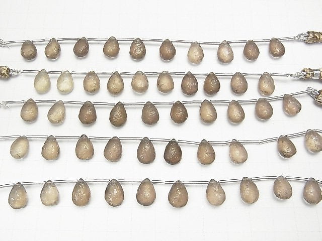 Hochwertiger Rauchquarz AAA strukturierte Birnenform 12x8mm 1 Strang Perlen (9 Stück)
