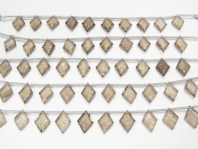 Hochwertiger Rauchquarz AAA strukturierte Diamant 14x10mm 1 Strang Perlen (9 Stück)