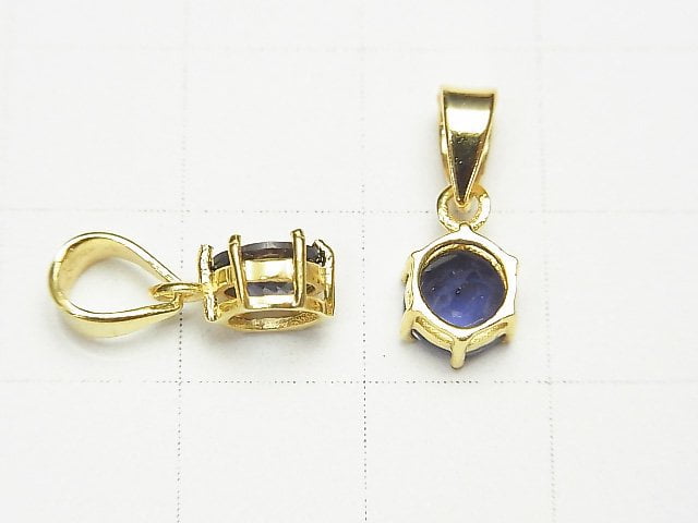 高品質堇青石 AAA 圓形刻面吊墜 7x6x4mm 18KGP