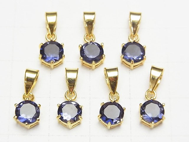 Hochwertiger Iolith AAA Rund Facettiert Anhänger 7x6x4mm 18KGP