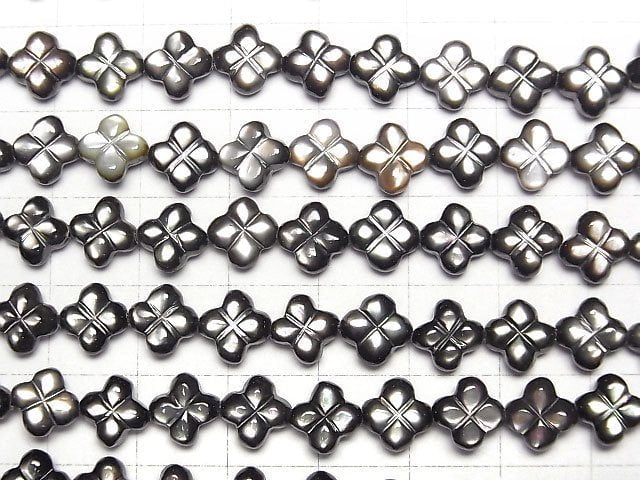 High Quality Black Shell (Black-lip Oyster) Clover (Both Side Finish) 8x8x4mm half or 1strand beads (aprx.15inch/37cm)
