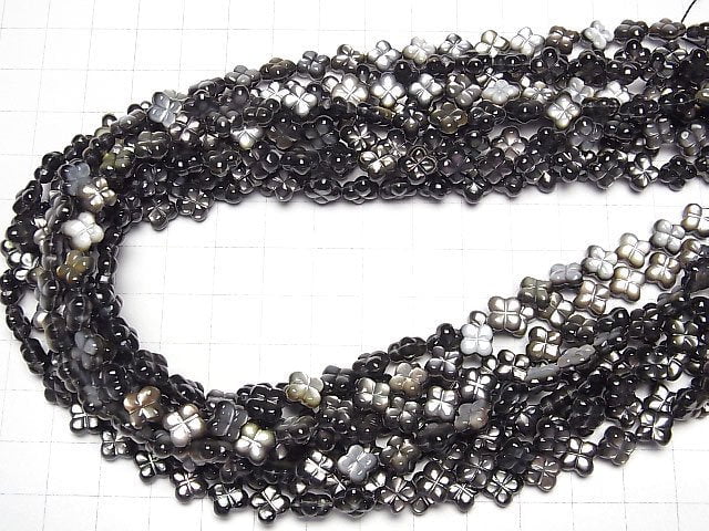 High Quality Black Shell (Black-lip Oyster) Clover (Both Side Finish) 8x8x4mm half or 1strand beads (aprx.15inch/37cm)
