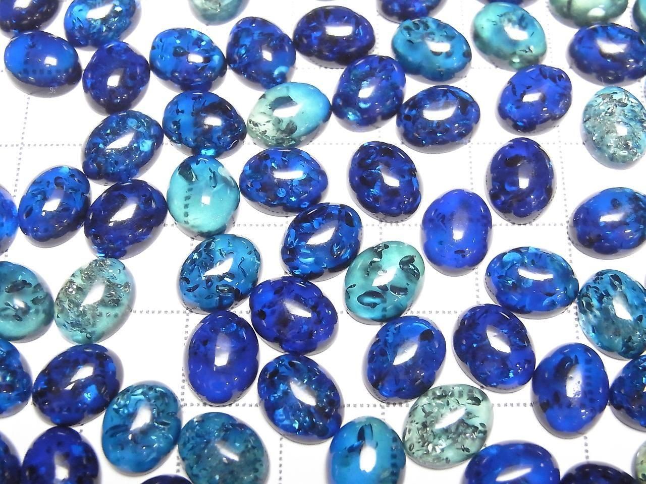 Rissiger blauer Bernstein ovaler Cabochon 10x8mm 3 Stück