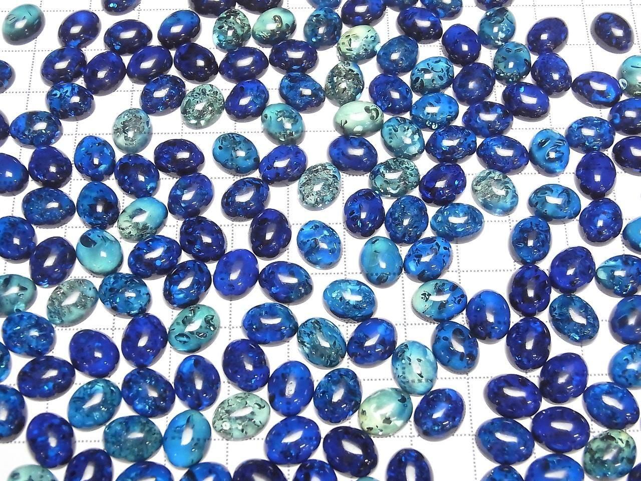 Rissiger blauer Bernstein ovaler Cabochon 10x8mm 3 Stück