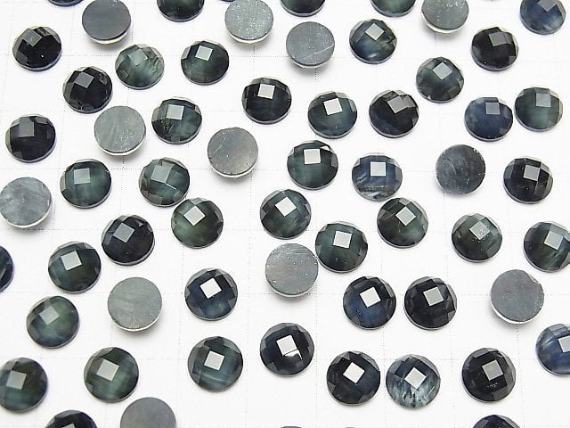 Blauer Tigerauge x Kristall AAA Rund facettierter Cabochon 8x8mm 3 Stück