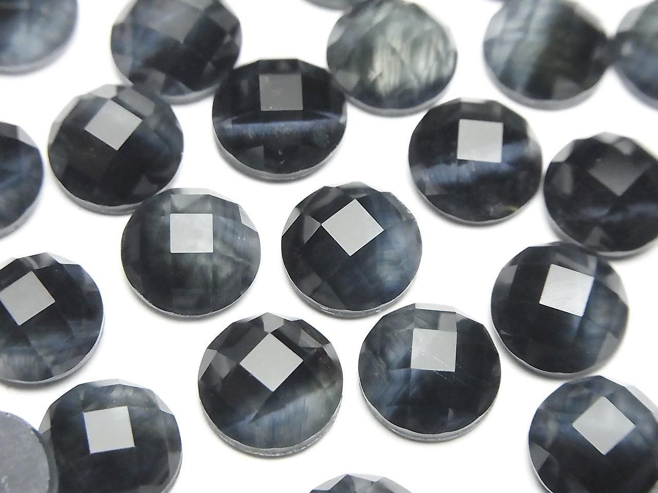 Œil de tigre bleu x Quartz cristal AAA Cabochon rond facetté 10x10mm 3 pièces