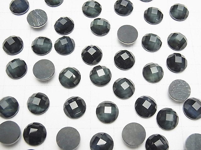 Blauer Tigerauge x Kristall AAA Rund facettierter Cabochon 10x10mm 3 Stück