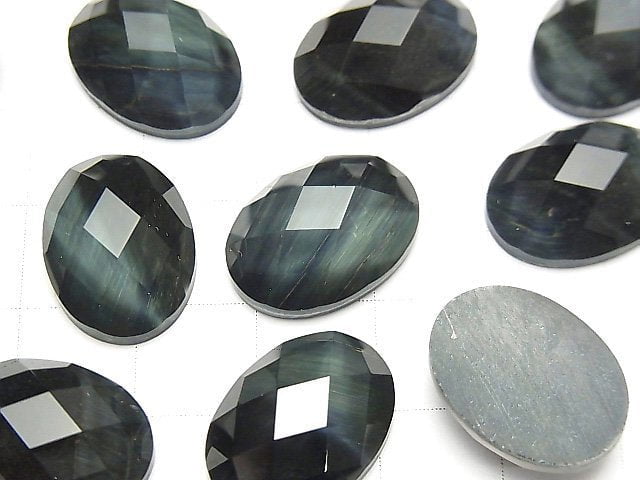 藍虎眼石 x AAA 水晶 橢圓形刻面凸圓形 18x13mm 2顆