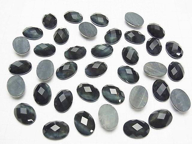 Blue Tiger's Eye x Crystal AAA Oval Faceted Cabochon 18x13mm 2pcs
