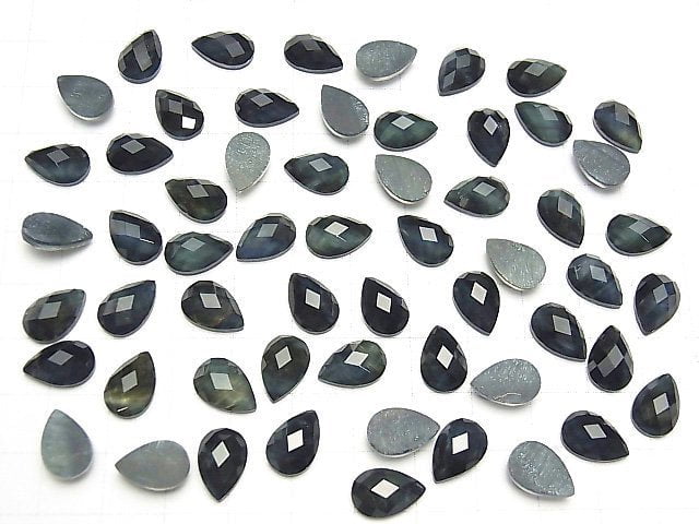 Blauer Tigerauge x Kristall AAA Birnenform facettierter Cabochon 12x8mm 2 Stück