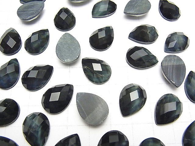 Blauer Tigerauge x Kristall AAA Birnenform facettierter Cabochon 18x13mm 2 Stück