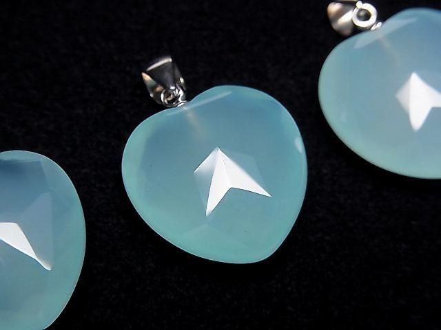 Sea Blue Chalcedony AAA Heart Pendant 18x18x9mm Silver925