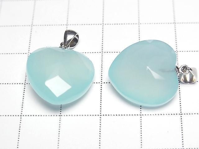 Sea Blue Chalcedony AAA Heart Pendant 18x18x9mm Silver925