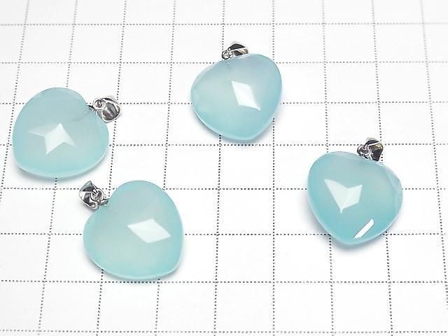 Pendentif Cœur Calcédoine Bleu Marine AAA 18x18x9mm Argent 925