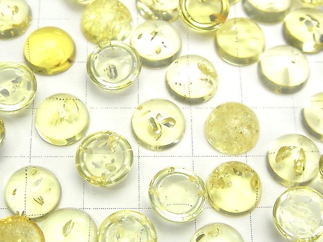 Rissiger gelber Bernstein Rund Cabochon 10x10mm 2Stk