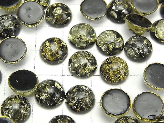 Rissiger schwarzer Bernstein Rund Cabochon 10x10mm 2Stk