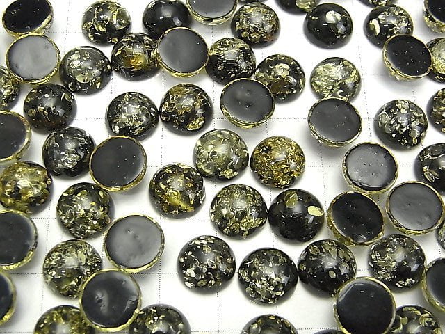 Rissiger schwarzer Bernstein Rund Cabochon 10x10mm 2Stk