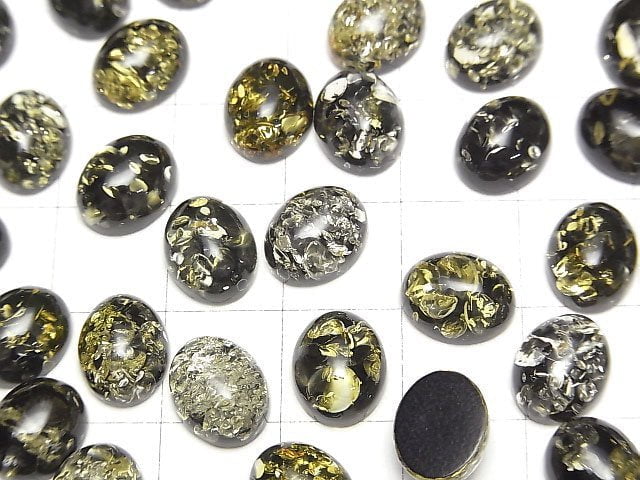 Rissiger schwarzer Bernstein Oval Cabochon 10x8mm 3Stk