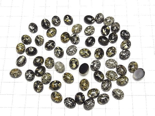 Rissiger schwarzer Bernstein Oval Cabochon 10x8mm 3Stk