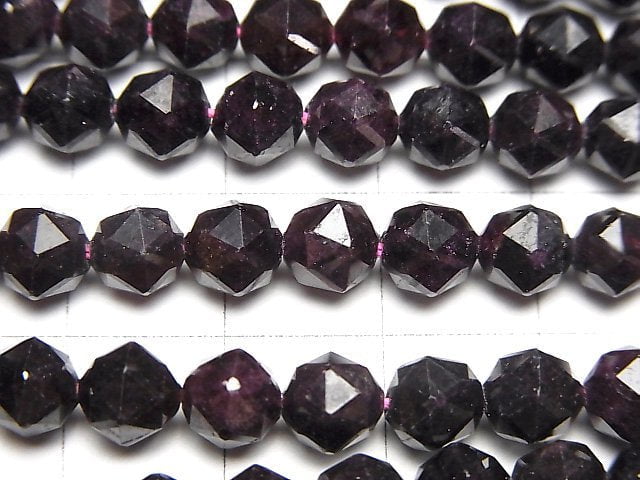 高品質!石榴石 AA 星刻面圓珠 6mm 1串珠子(約15英寸 / 37公分)