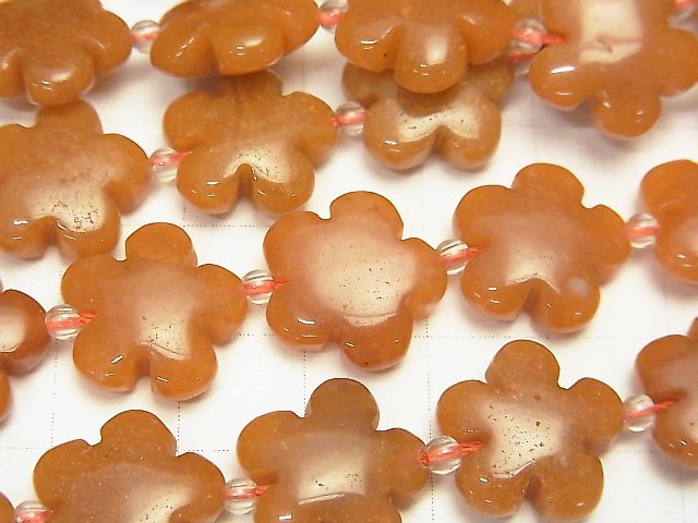 橘色東菱玉花朵15x15x6mm 半串或1串珠子 (約15英吋/38公分)