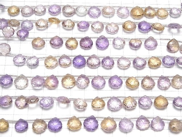 Hochwertiger Amethyst xCitrin AAA geschnitzte Kastanien 1 Strang Perlen (16 Stück)