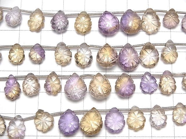 Hochwertiger Amethyst xCitrin AAA geschnitzte birnenförmige 1 Strang Perlen (19 Stück)