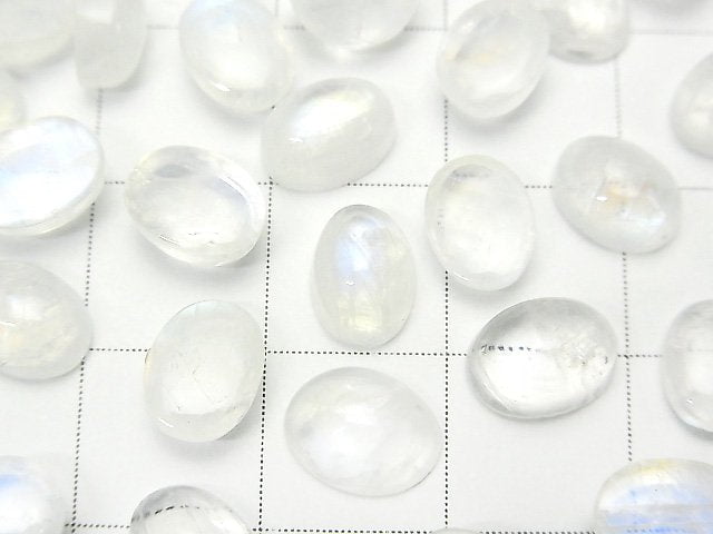 高品質彩虹月光石 AA++ 橢圓素面切割 8x6mm 5顆