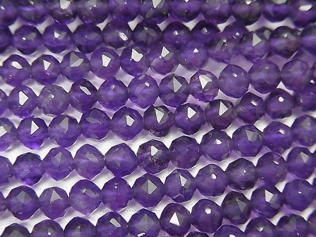 高品質!紫水晶 AAA - 星刻面圓珠 4mm 1串 (約 15 英吋 / 37 公分)