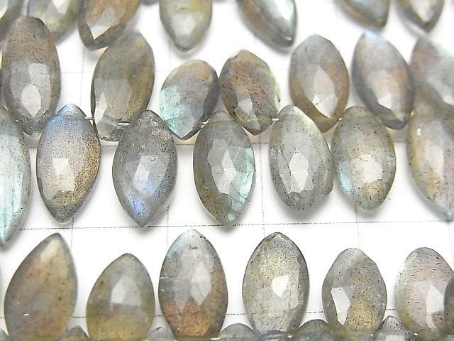 高品質拉長石 AAA 侯爵刻面水滴形半串或 1 串珠(約 7 英寸 / 18 厘米)