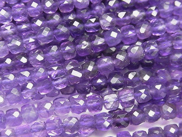 高品質!紫水晶 AA++ 立方體形狀 4x4x4毫米 半串或一串珠子 (約15英寸/36厘米)