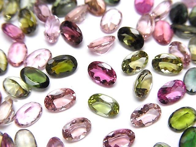 高品質多色碧璽 AAA 級裸石 橢圓刻面 6x4mm 5顆裝