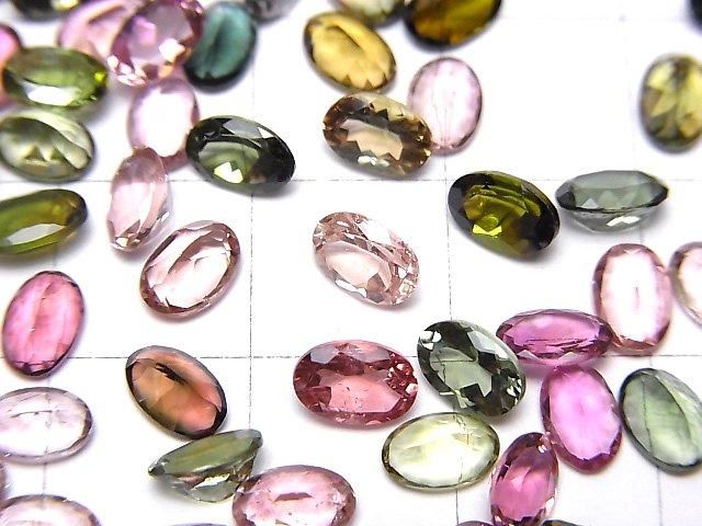 高品質多色碧璽 AAA 級裸石 橢圓刻面 6x4mm 5顆裝