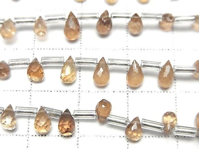 天然鋯石AA++水滴刻面鑽孔棕色珠子1串(約7英寸/18公分)
