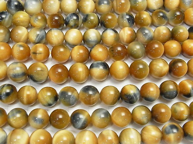 Silberblauer & goldener Tigerauge AAA Rund 10mm halb oder 1 Strang Perlen (ca. 15 Zoll / 38 cm)