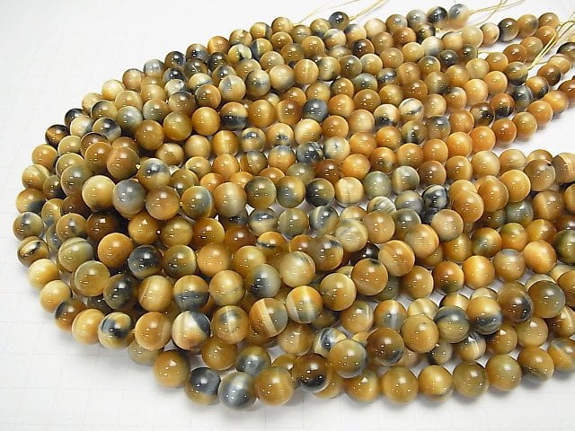 Silberblauer & goldener Tigerauge AAA Rund 10mm halb oder 1 Strang Perlen (ca. 15 Zoll / 38 cm)