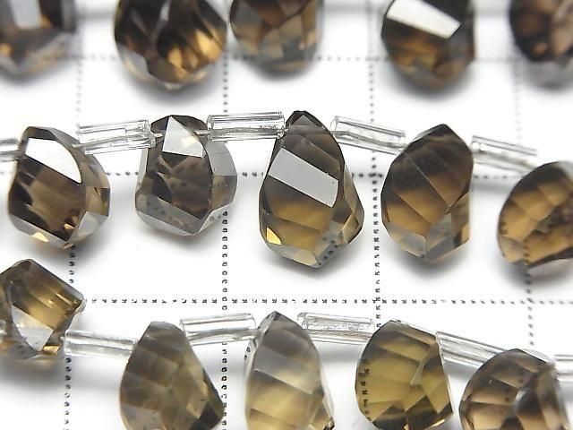 優質煙晶 AAA 水滴 4刻面 扭轉刻面 錐形 半串或1串珠子 (約7英吋/17公分)