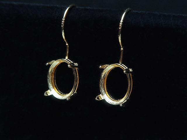 Silver925 Earwire Frame (Prong Setting )Oval Faceted 10x8mm 18KGP 1pair